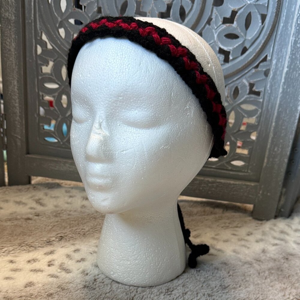Black red crochet beaded style headband floral festival boho wanderlust hippie